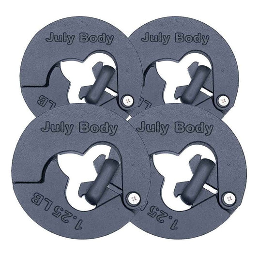 July Body 1.25 Pound Weight Clips – Adds 2.5 Total Pounds - For Dumbbells, Kettlebells, and Barbells - 1.25 Weight - Dumbbell Add Weight - Dumbbell Weight Clips - Weight Clip - Fractional Weight Plates (4 Clip Pack)