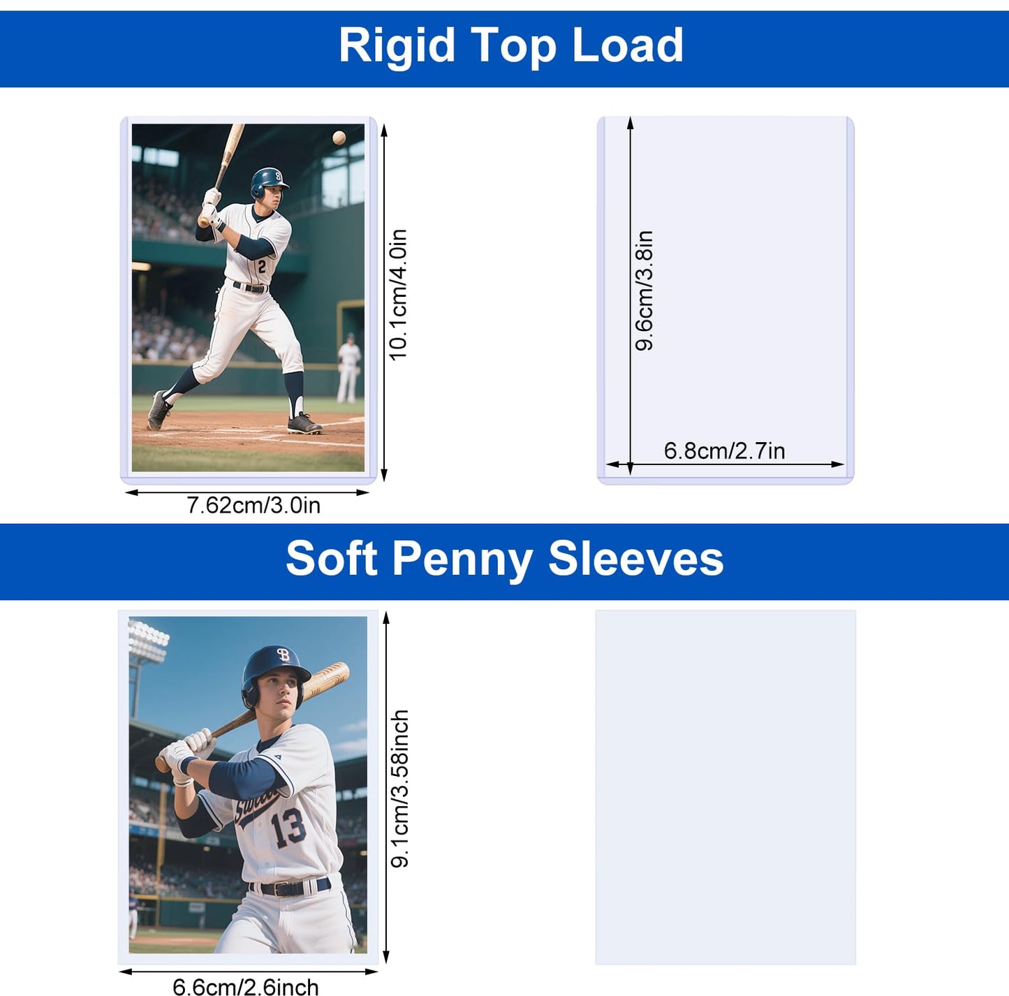 200 Premium Card Sleeves Top Loaders for Trading Cards,35pt Archival Quality Hard Plastic Protectors for TCG OCG Sports Cards Baseball Football Basketball,100 Rigid Toploaders with 100 Penny Sleeves