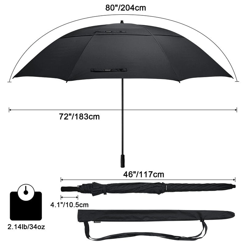 G4Free 80 Inch Huge Large Oversize Golf Umbrella Double Canopy Vented Windproof Stick Umbrellas, 6.6 Ft Heavy Duty Outdoor Doorman Umbrella Family Umbrella(Black)
