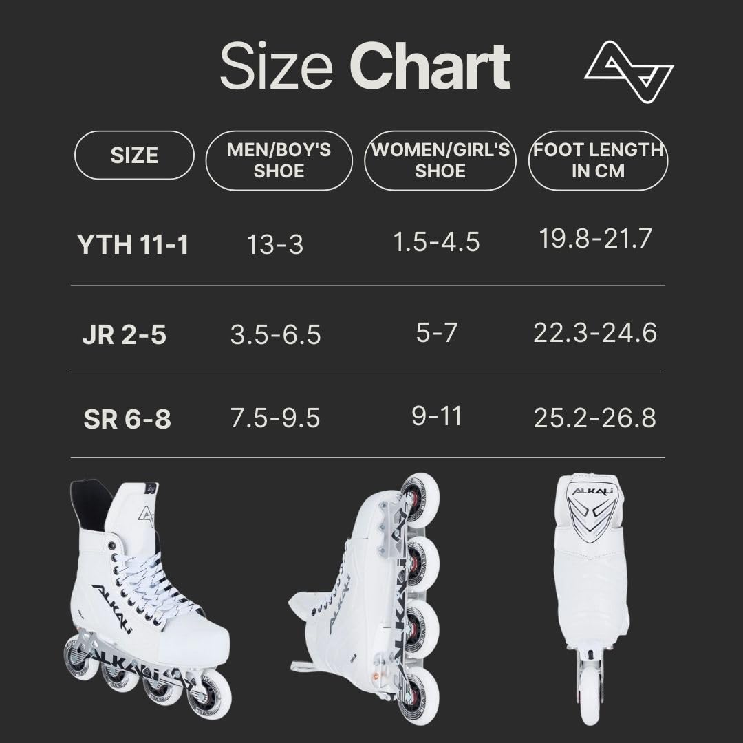 Alkali Cele Adjustable Senior Junior Youth Roller Inline Hockey Skates, New for 2023 (JR Skate 2-5 (Shoe Size 3.5-6.5))