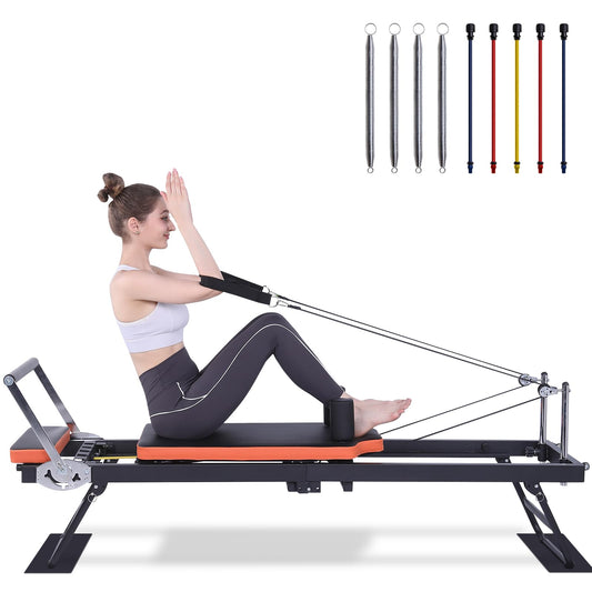 Ntoaujao Pilates Reformer, Foldable Pilates Machine for Home Gym Workout, Pilates Equipment Set with 4 Resistance Springs & 5 Cords, Suitable for Beginners & Advanced Users, Up to 250 lbs Weight