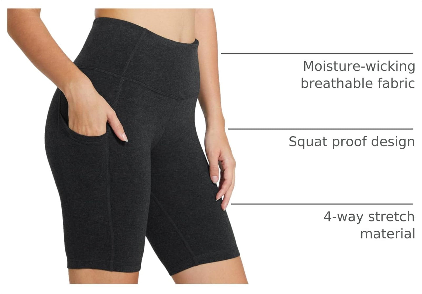 baleaf Workout Shorts Women 5" Tummy Control Short Pockets Charcoal M