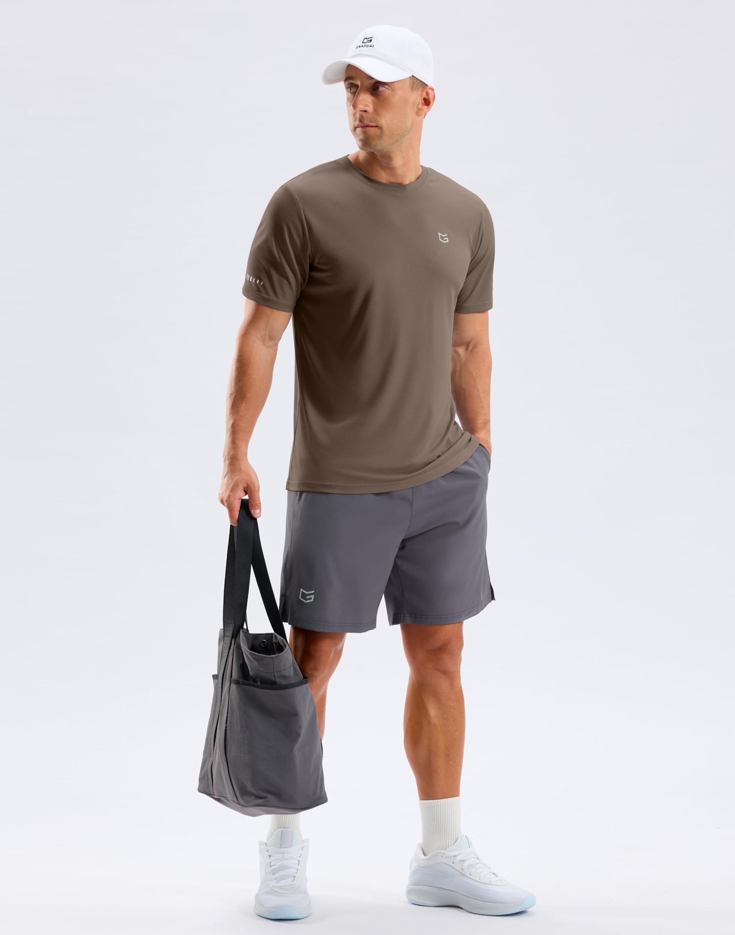 Men's Workout Breathable T-Shirts Dry Fit UPF 50+ Sun Shirts Quick Dry Cooling Tee for Athletic, Running, Hiking (Brown, XL)