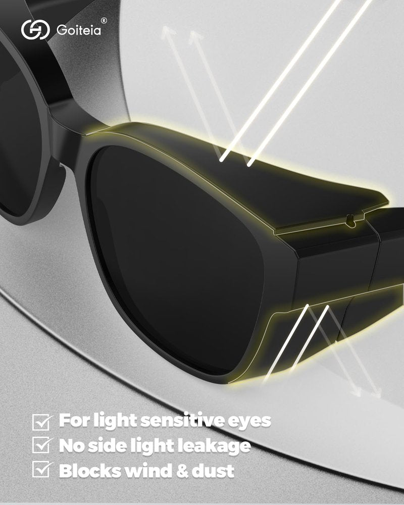Goiteia Cataract Sunglasses for Severe Light Sensitivity, CAT 4 Super Dark Fit Over Glasses,Extra Large Wide Wrap Around For Post Laser Eye Surgery,Polarized UV400 Protection,Made Eyes Not Feel Sore