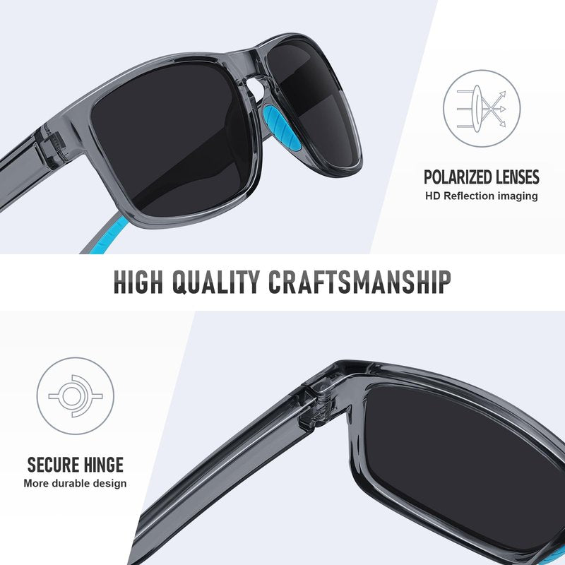 Ofwin Sports Polarized Sunglasses for Men Women UV Protection Unbreakable Driving Running Fishing Hiking Sun Glasses Clear Gray Frame/Gray Lens