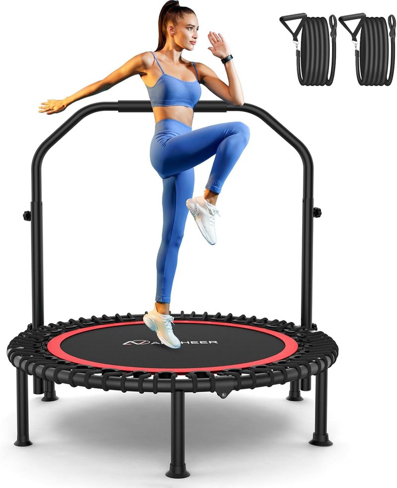 Fitness Bungee Rebounder Trampoline - 40" Foldable with Resistance Ropes & Adjustable Handlebar | 450LBS Capacity for Indoor/Outdoor Use