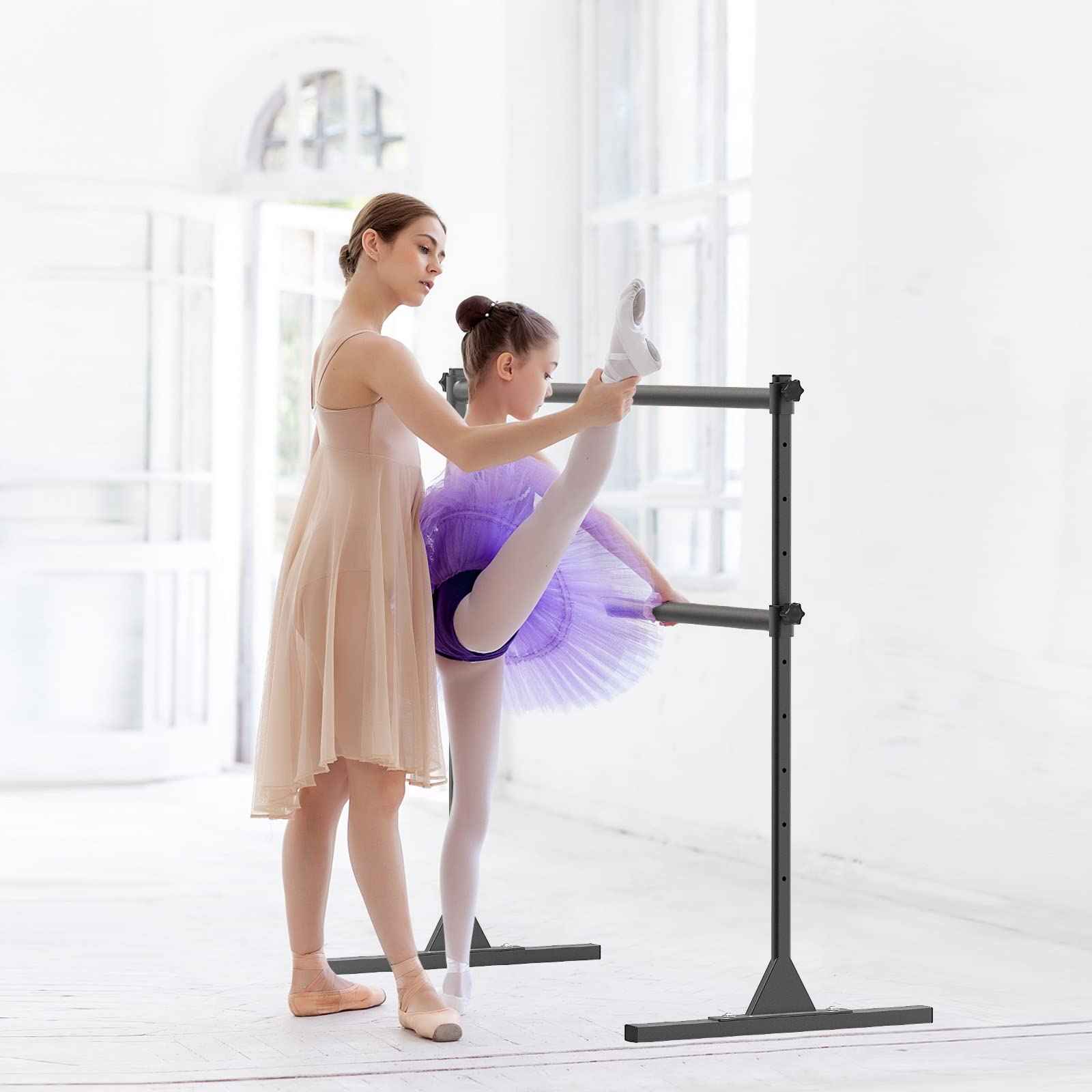 SELEWARE Height Adjustable Ballet Barre Freestanding Ballet Bar Heavy Duty Dance Bar Support Barre Movements Body Stretch Pull-ups, Sturdy Construction Never Fall Apart, Anti-Slip