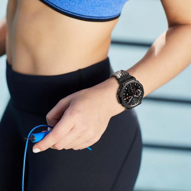 HQzon Elastic Woven Band Compatible with Amazfit T-Rex 3, Metal Magnetic Buckle Sports Replacement Strap Compatible with Amazfit T-Rex 3