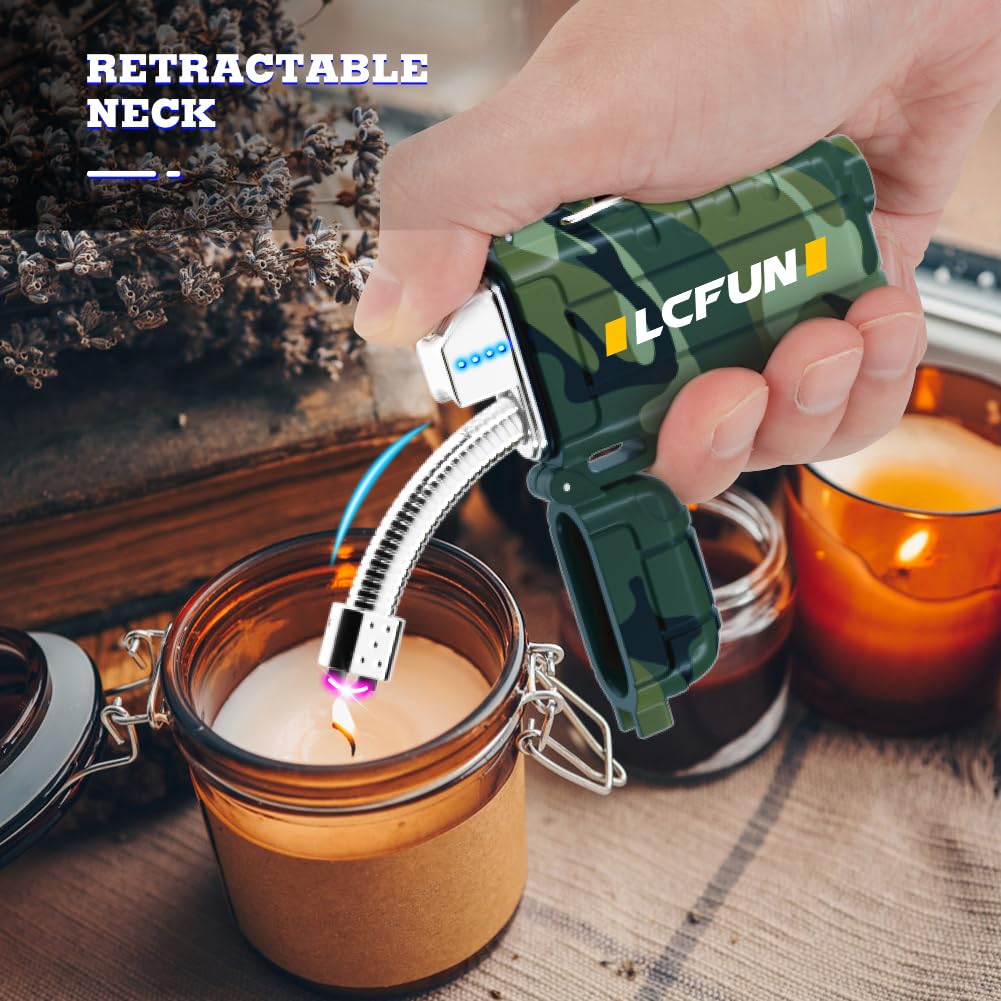 LcFun Electric Lighter Rechargeable Arc Lighter 360°Flexible Neck, Windproof Plasma Lighters with LED Battery Display & Flashlight, Waterproof Electronic USB Lighter for Candle, Camping, Survival Gear