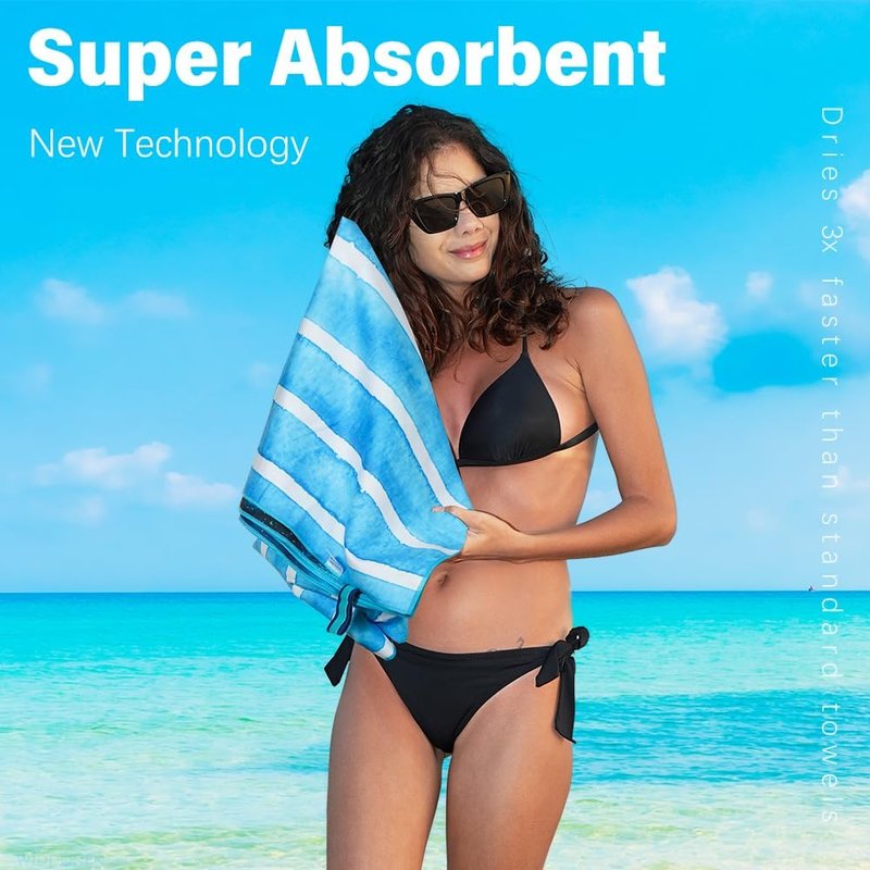 Microfiber Beach Towel - Lightweight, Quick-Dry & Sand-Free | Large Compact Travel Accessory for Pool & Camping