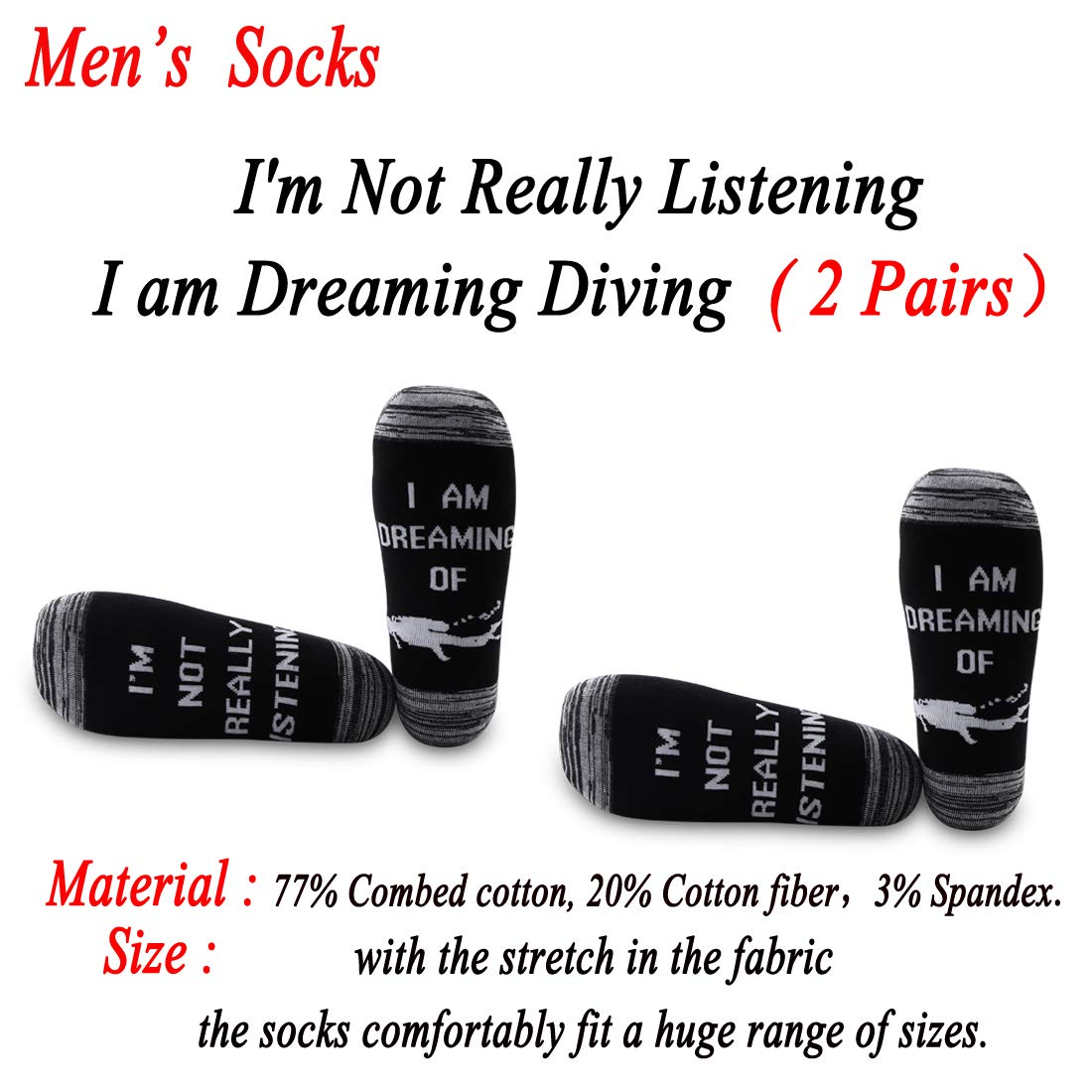 JXGZSO 2 Pairs Scuba Diver Gift I’m Not Really Listening I Am Dreaming Of Diving Socks(Dreaming Of Diving)