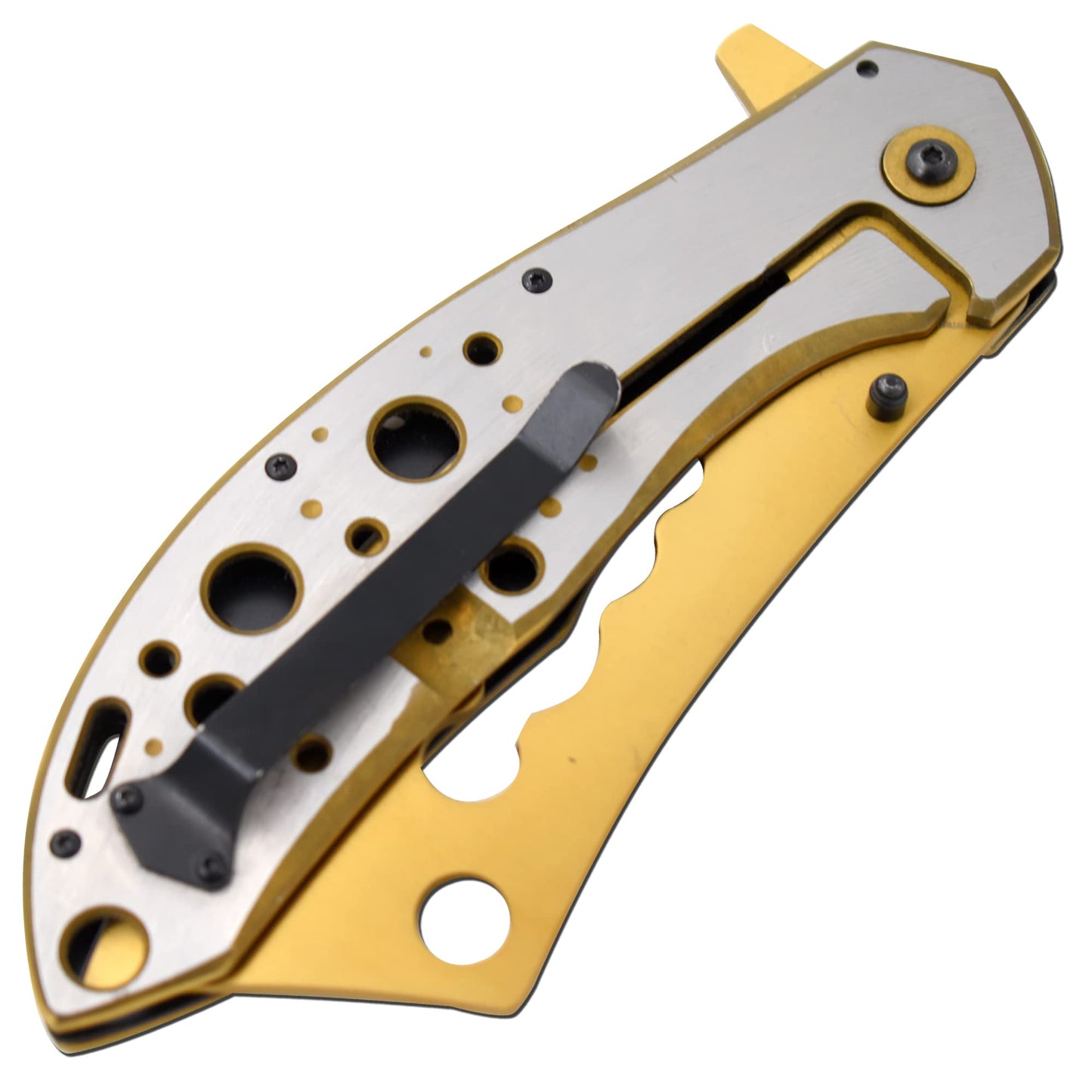 Snake Eye Tactical 12" Jumbo Huge Heavy Duty Ultra Smooth One Hand Opening Folding Pocket Knife Limited Edition Collectors Knife - Ideal for Recreational Work Hiking Camping (Gold)