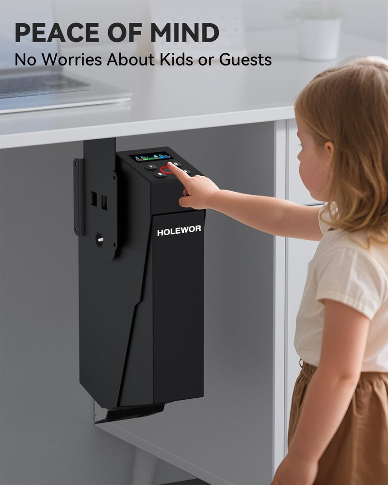 Handheld Car Gun Safe - Biometric Pistol Safe for Handguns | Under Table Fingerprint Mount for Desk & Nightstand