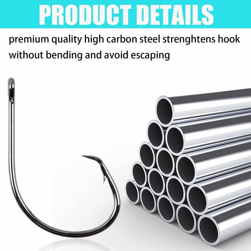 Circle Fishing Hook Kit - 100 High Carbon Steel Hooks for Octopus Fishing | Sizes 1/0-5/0