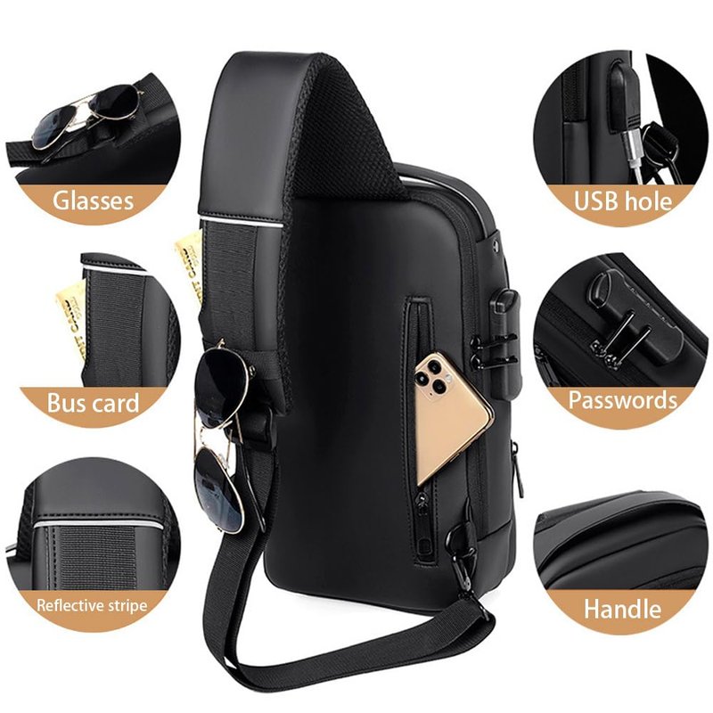 PEAGLOB Sling Bag Mens Crossbody Daypack Nylon Shoulder Bags Anti-theft Chest Bag Backpack For Men Women Hiking Motocycle with USB Charging Hole