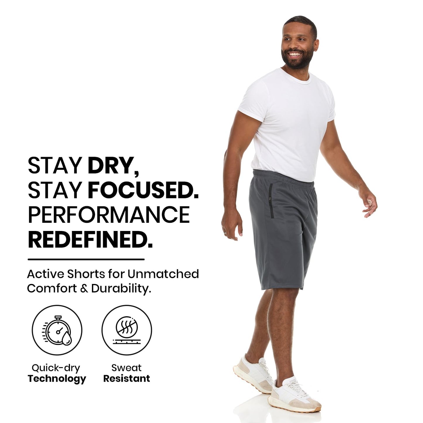 Essential Elements Athletic Shorts for Men - 4 Pack Men's Activewear Quick Dry Basketball Shorts - Workout, Gym, Running (Set I, Large)