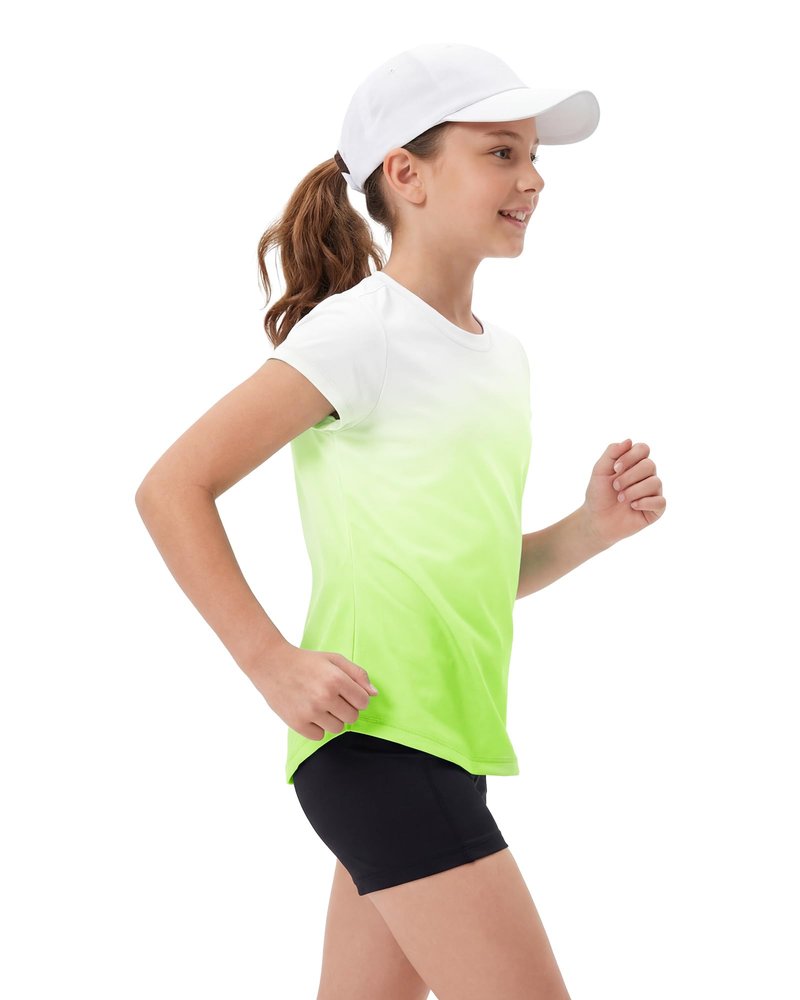 Stelle Athletic Shirts for Girls Short Sleeve Active T Shirts Sports Crewneck Dry Fit Tops Kids Teens Gym Workout Summer Tee,Neon Yellow,8-9 Years