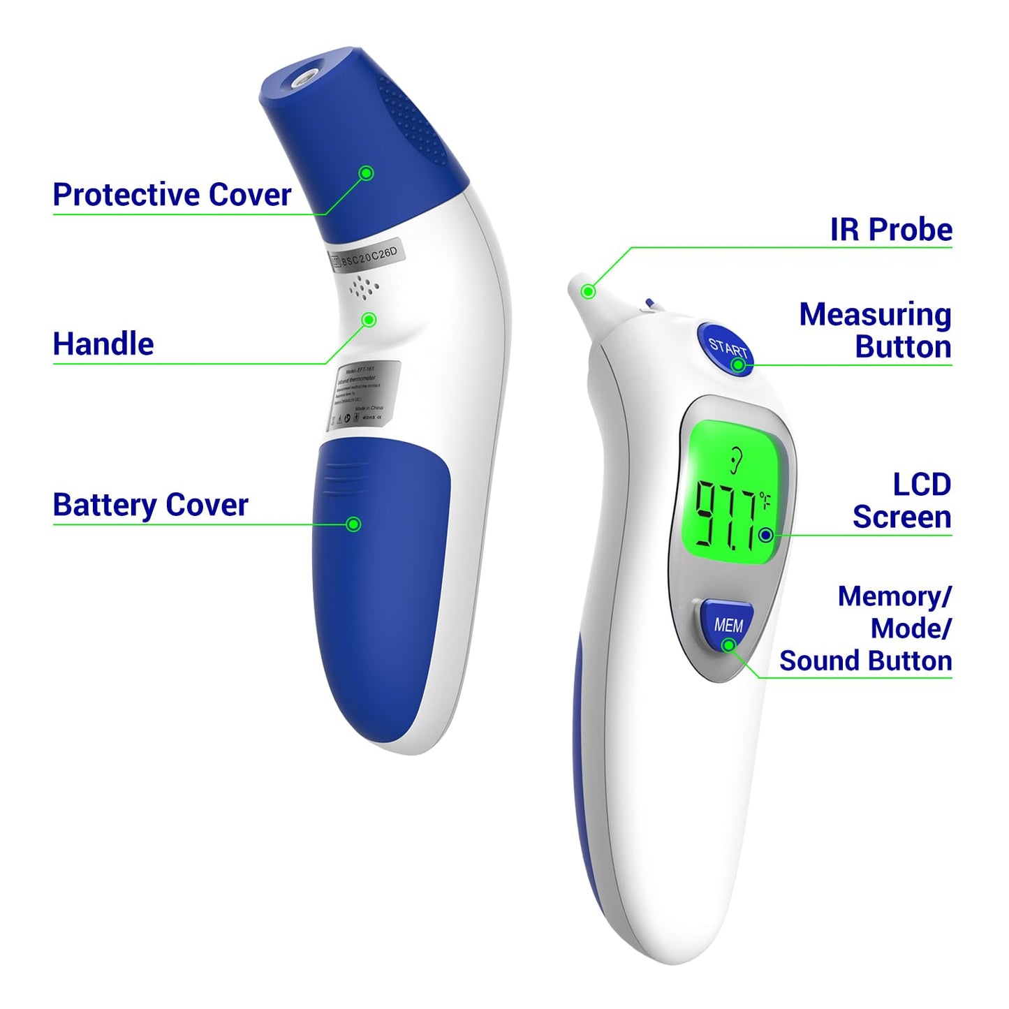 Dr.meter Ear Thermometer for Kids, Adults and Babies, 3-in-1 Ear Forehead and Touchless Infant Thermometer 20 Memory Recall Bi-Color LCD Display Fever Alarm Fast Results Easy to Use