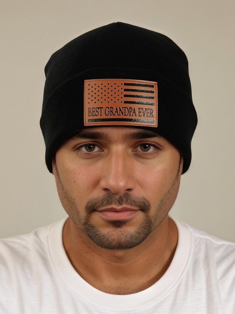 Grandpa Papa Gifts Best Grandpa Ever American Flag Leather Beanie Hat for Grandfather Him from Son Daughter Grandkids Funny Christmas Stocking Stuffers Birthday Gifts Ideas Stuff Accessories Black