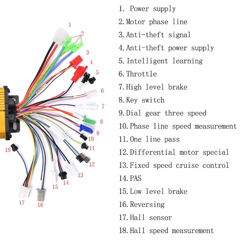 JRAHK 36V/48V/52V 400W Ebike Controller, 18A Current 3-Mode Motor Controller for Electric Bikes/Scooters - Aluminum Alloy, Golden (Brand New)