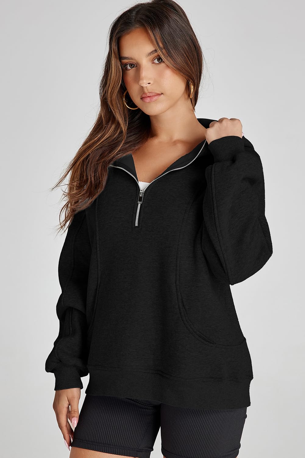 Dokotoo Womens Oversized Zip Up Hoodie Sweatshirts V Neck Long Sleeve Hoodies Casual Loose Fit Pullover Fleece Sweatshirt Sweater Lightweight Fall Winter Fashion Outfits Clothes 2024 Black Large