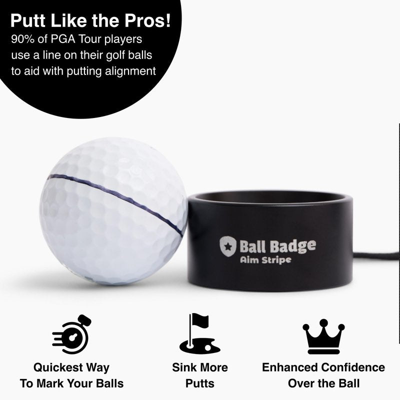 HODL 21 Ball Badge Aim Stripe - 360 Degree Golf Ball Line Marker Kit with Golf Bag Attachment - Golf Ball Alignment Marker Tool - Full Metal Alignment Ball Marker - Putting Alignment Tool