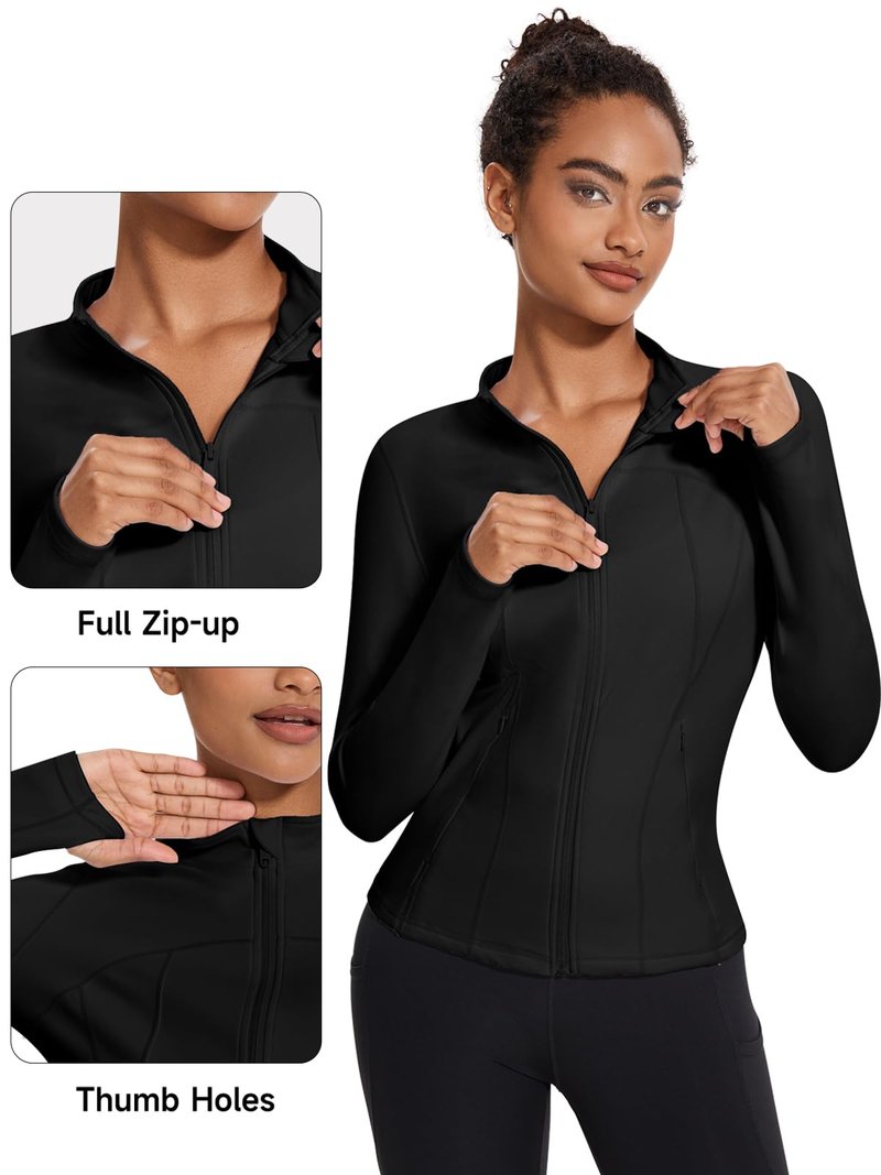 VUTRU Women's Fleece Workout Jacket Zip Up Athletic Jacket Sports Lightweight Track Yoga Cropped Athletic Jacekts (Black,M)