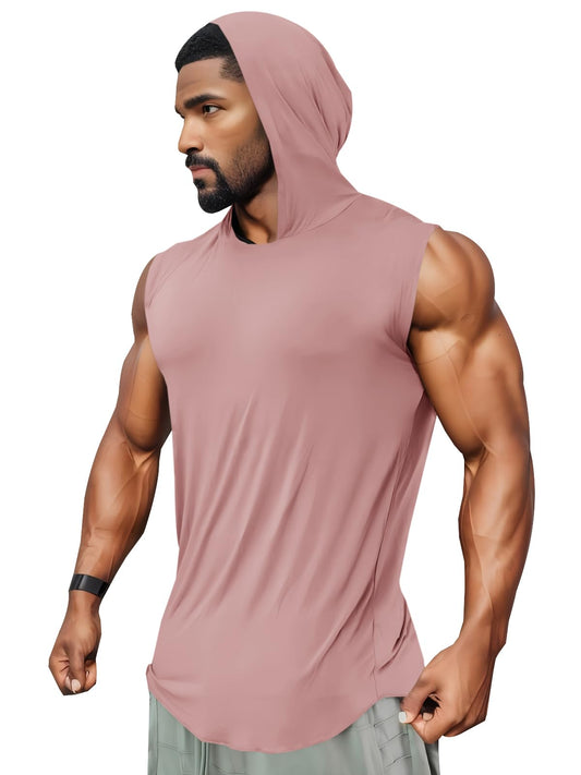 Runcati Mens Sleeveless Hoodies Workout Hooded Tank Tops Muscle Gym Bodybuilding Fitness Training T Shirts Pink