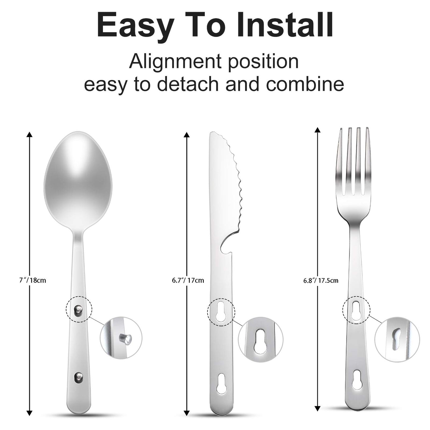 KINLINK 4-in-1 Camping Utensils 3-Pack, Portable Stainless Steel Spoon, Fork, Knife & Bottle Opener Combo Set, Travel/Camping/Hiking/Picnic/Barbecue/Outdoor Backpacking Utensils with Carrying Bag