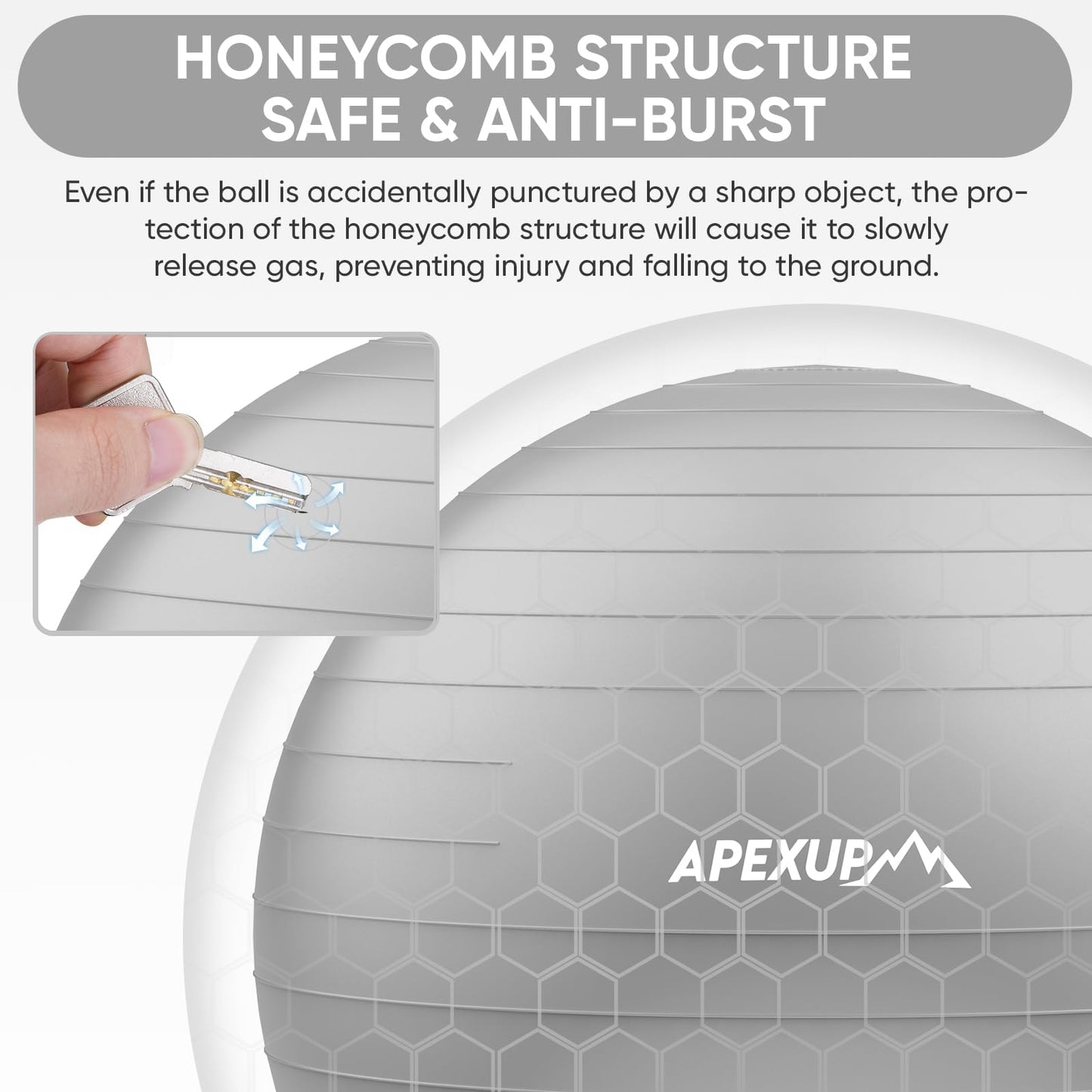 APEXUP Yoga Ball, 660 lbs Anti-Burst Exercise Ball with Pump, 5 Sizes (XL (27"~30") 75cm, Silver)