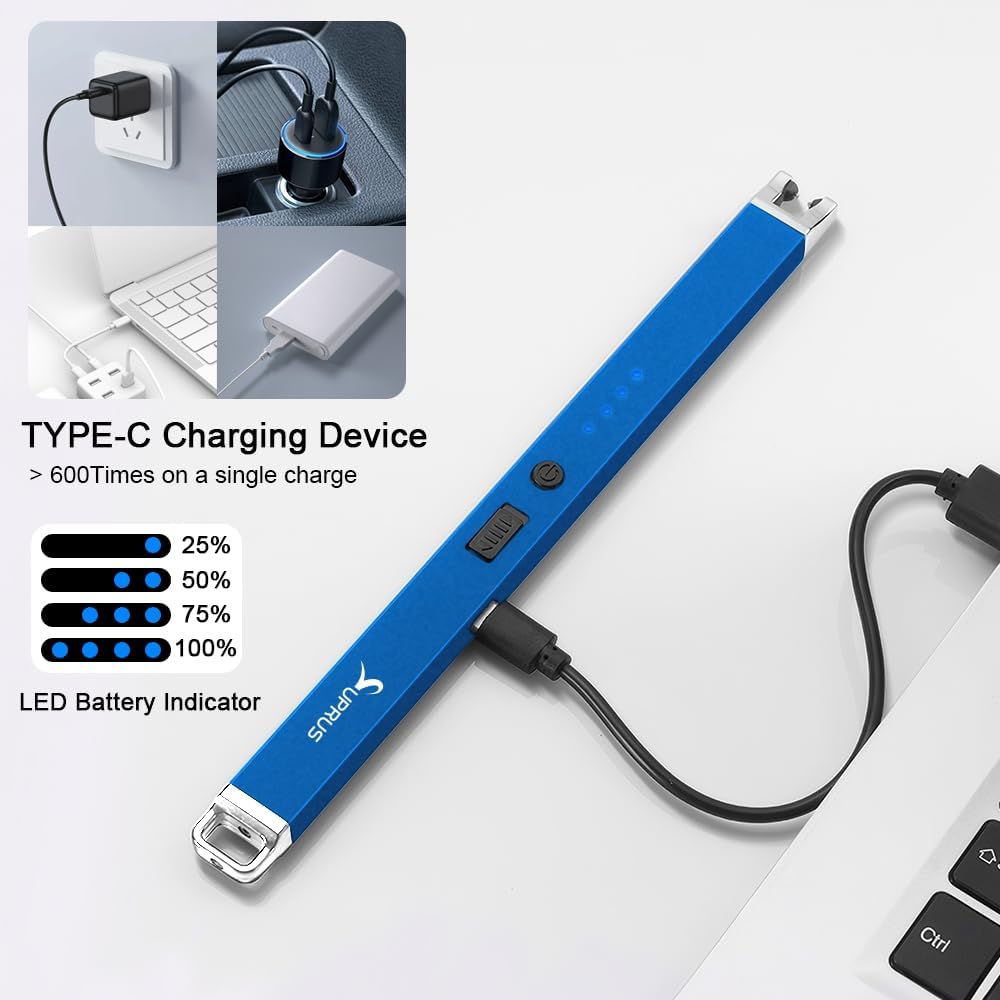 Flameless Electric Arc USB Lighter - Windproof Rechargeable with Safety Lock | Blue, 3-Pack