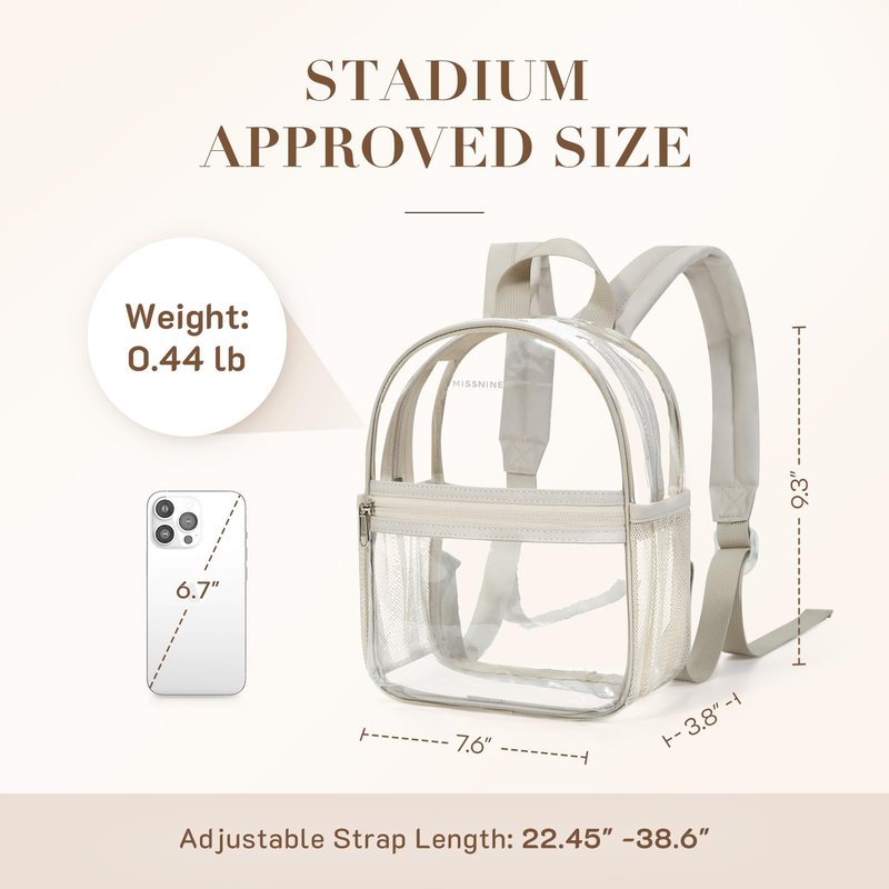 Missnine Clear Mini Backpack Stadium Approved, Thick PVC Mini Clear Bag for Sport Events, Concert, Festival