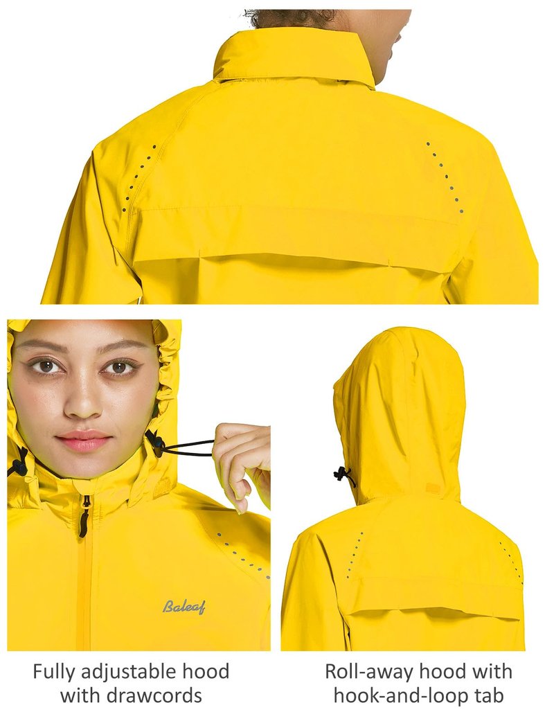 baleaf Women's Running Rain Jackets Waterproof Windbreaker Light Outdoor Cycling Winter Sports Jacket Reflective Packable Hooded Light Yellow M