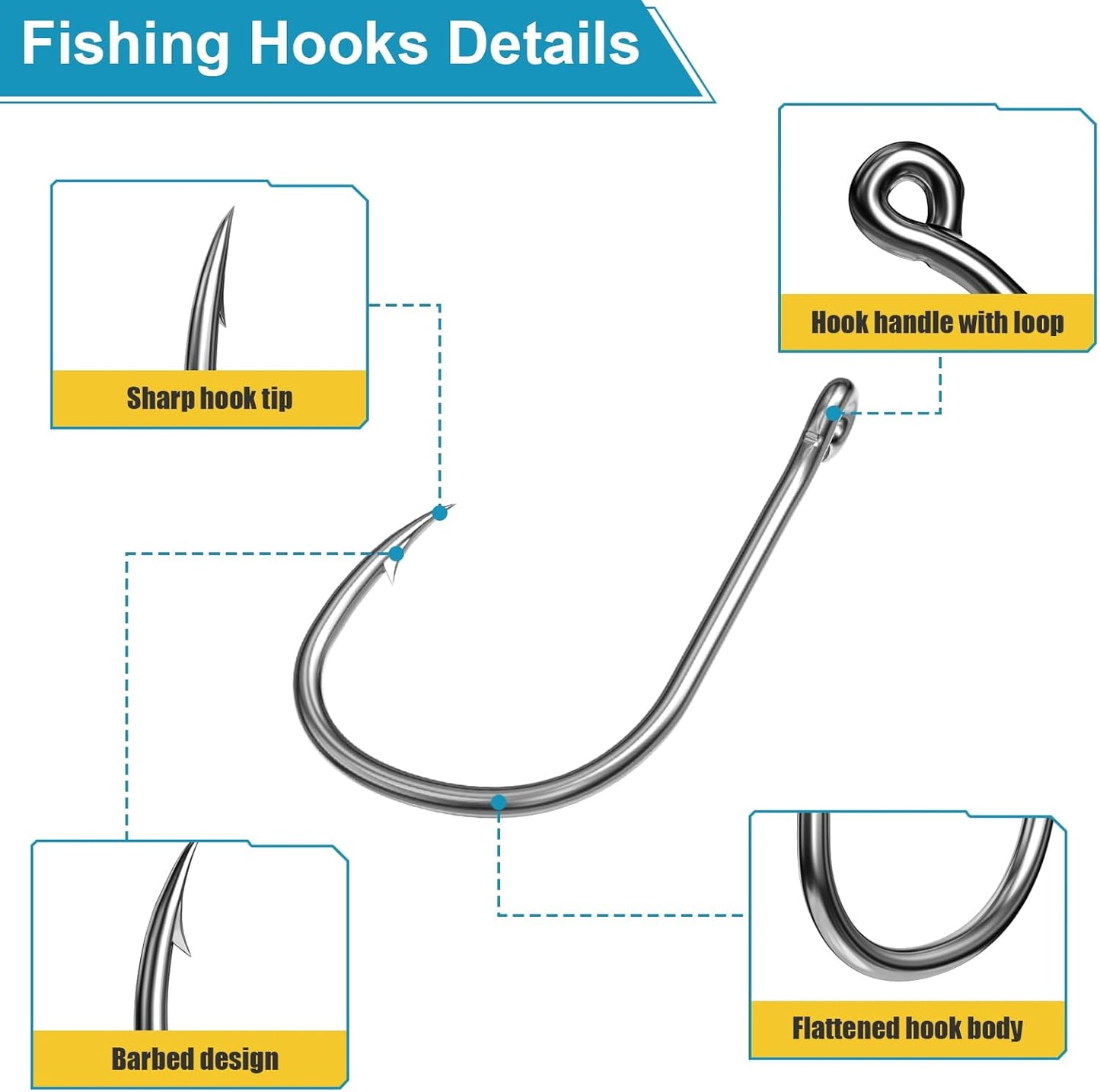 ReeMoo Premium Fishing Hooks - 500PCS Carbon Steel Set | 10 Sizes with Portable Box for Freshwater & Seawater
