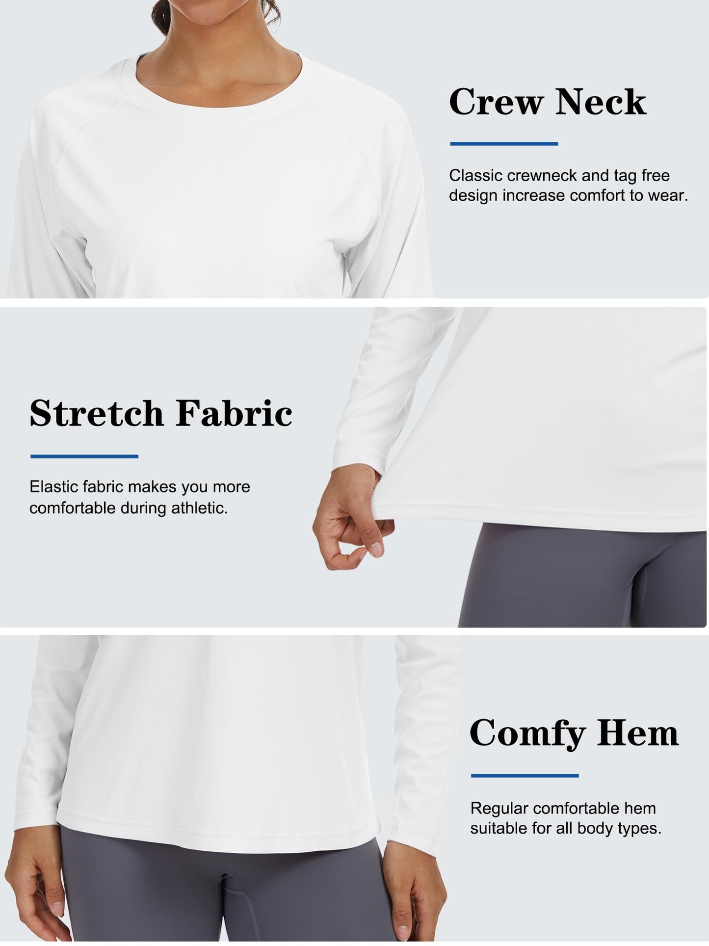 PLUMZJOY Women's Sun Shirts UPF 50+ Long Sleeve UV Protection Shirt Quick Dry Tops for Workout Hiking Running Rash Guard White S