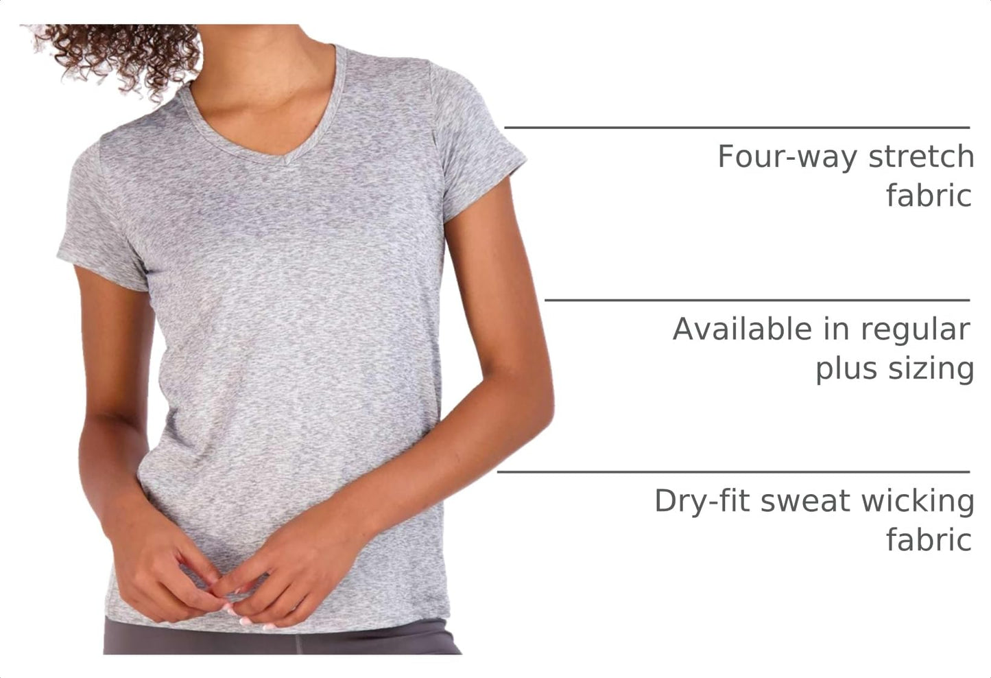 Real Essentials 5 Pack: Women's Dry-Fit Short Sleeve V Neck T Shirt Workout Fitness Yoga Top Tee, Set 11, XL