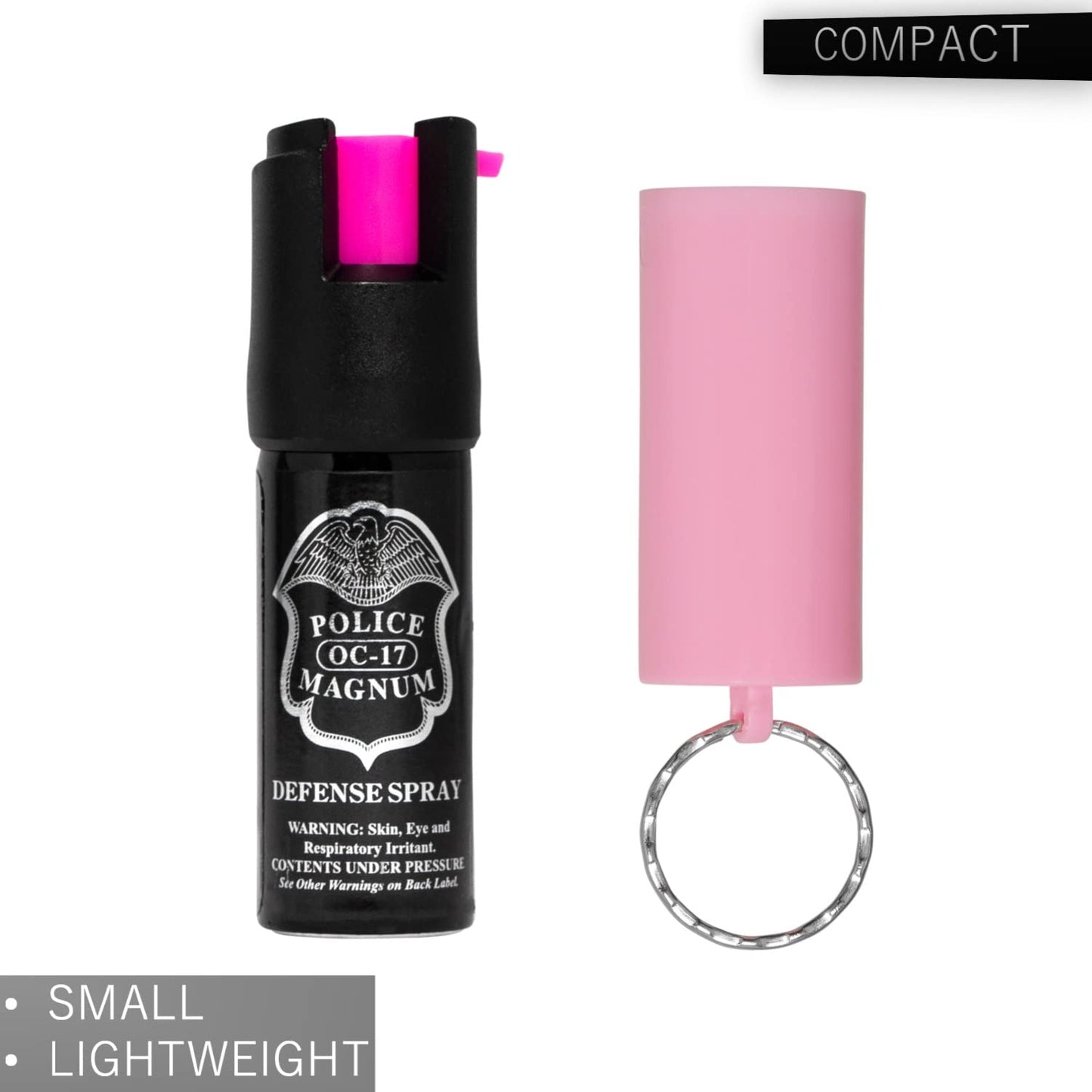 Police Magnum Mini Pepper Spray Self Defense Safety Tool- Strong Built-in Keyring Holder- Maximum Heat Strength OC- Made in The USA (1 Pack 1/2oz Pink Sleeve)