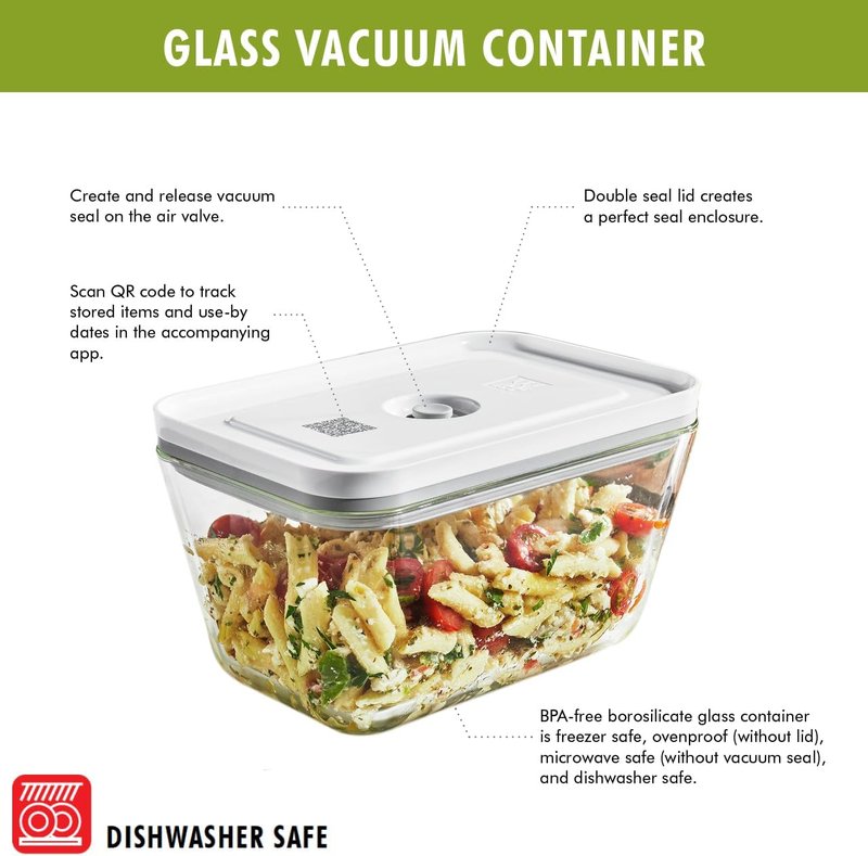 ZWILLING Fresh & Save Glass Vacuum Sealer Containers - 2-Piece Small Set with Airtight Lids