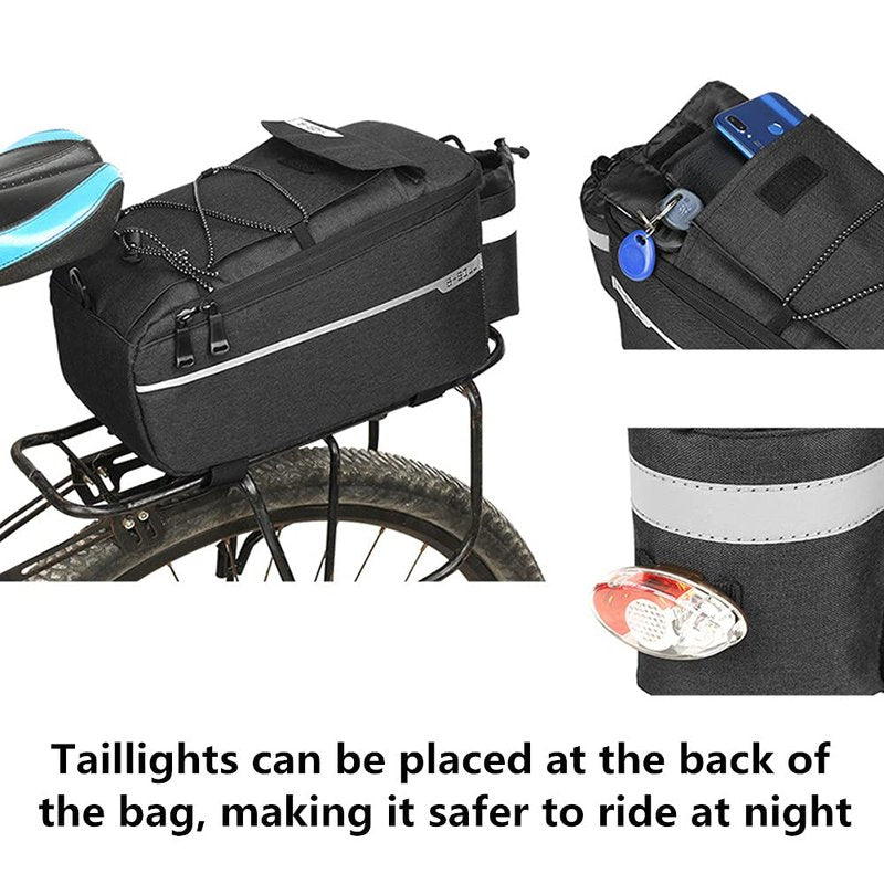 ZIMFANQI Bike Rear Rack Bag 10L Insulated Bike Trunk Cooler Bag Reflective Bicycle Rear Seat Cargo Bag Water Resistant Bike Panniers Bag Cycling Luggage Bag Shoulder Bag with Silicone Phone Holder
