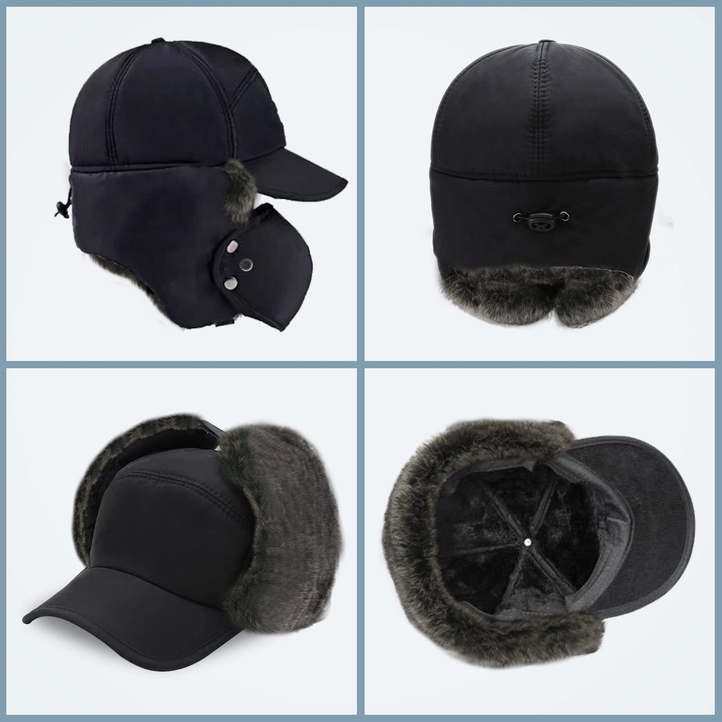 Phaiy Trapper Hat for Men Women, Winter Hats with Ear Flaps, Full Face Windproof Mask Baseball Cap with Faux Fur Lined, Keeping Warm While Skating, Skiing Other Outdoor Activities Black