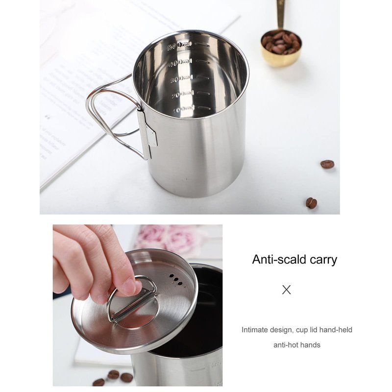 Tomotato Stainless Steel Camping Cup with Foldable Handle, 12oz Lightweight Single Wall Backpacking Cup with Lid, Portable Mug for Outdoor Cooking, Hiking, Travel, Fishing (350ml)