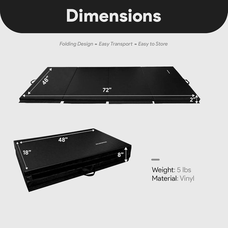 BalanceFrom 6x4 Feet Folding Gymnastics Mat - 2-Inch Thick Vinyl Pad for Tumbling, Yoga & Home Workouts