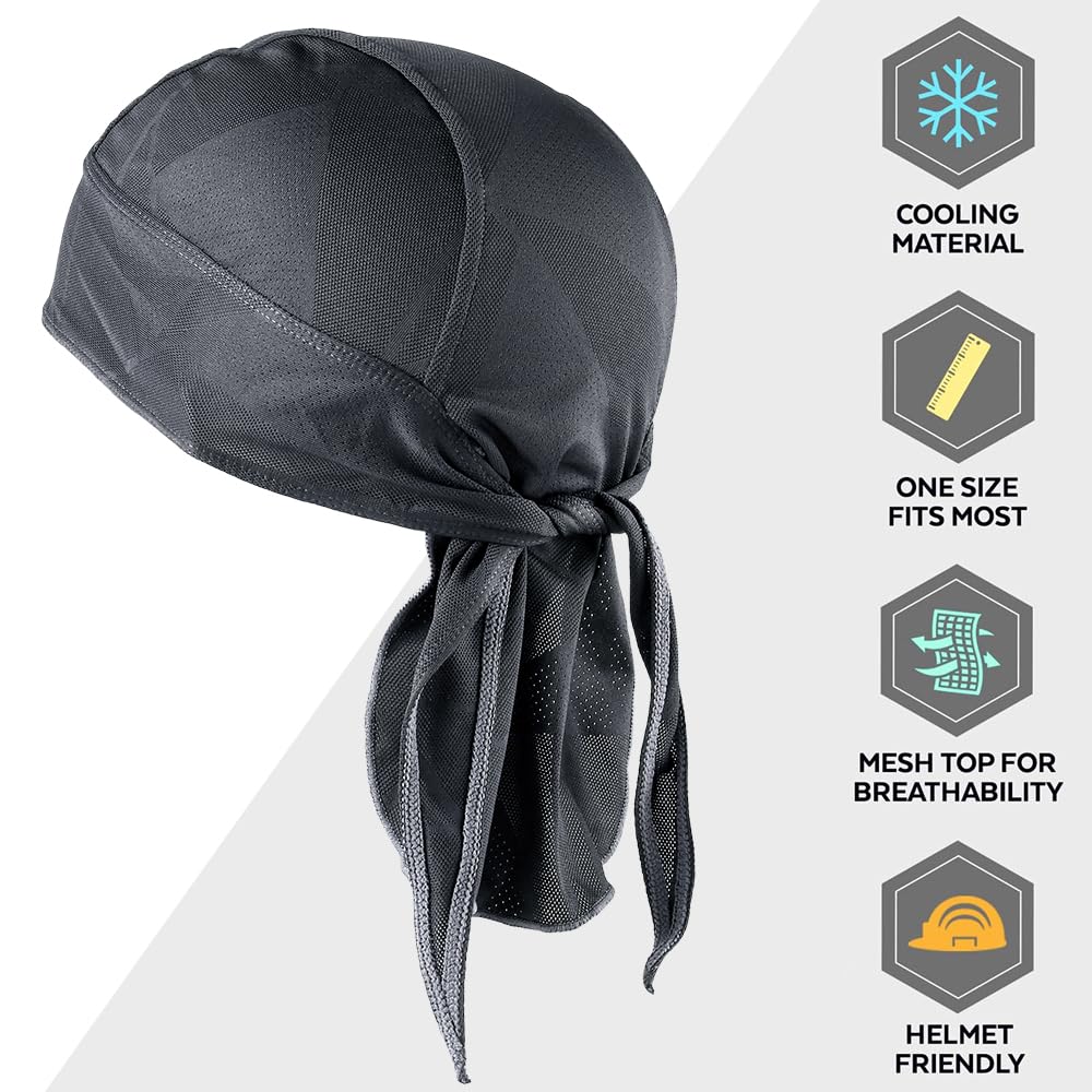 WTACTFUL 2pcs Cooling Helmet Liner - Do Rag Skull Caps for Men - Hard Hat Liner Sweat Cap - Cycling Cap - Pirate Bandana Durag for Women Black