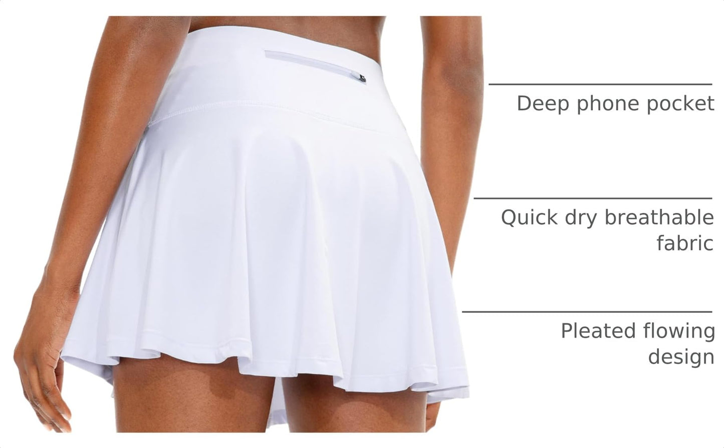 SANTINY Pleated Tennis Skirt for Women with 4 Pockets Women's High Waisted Athletic Golf Skorts Skirts for Running Casual (White_XL)