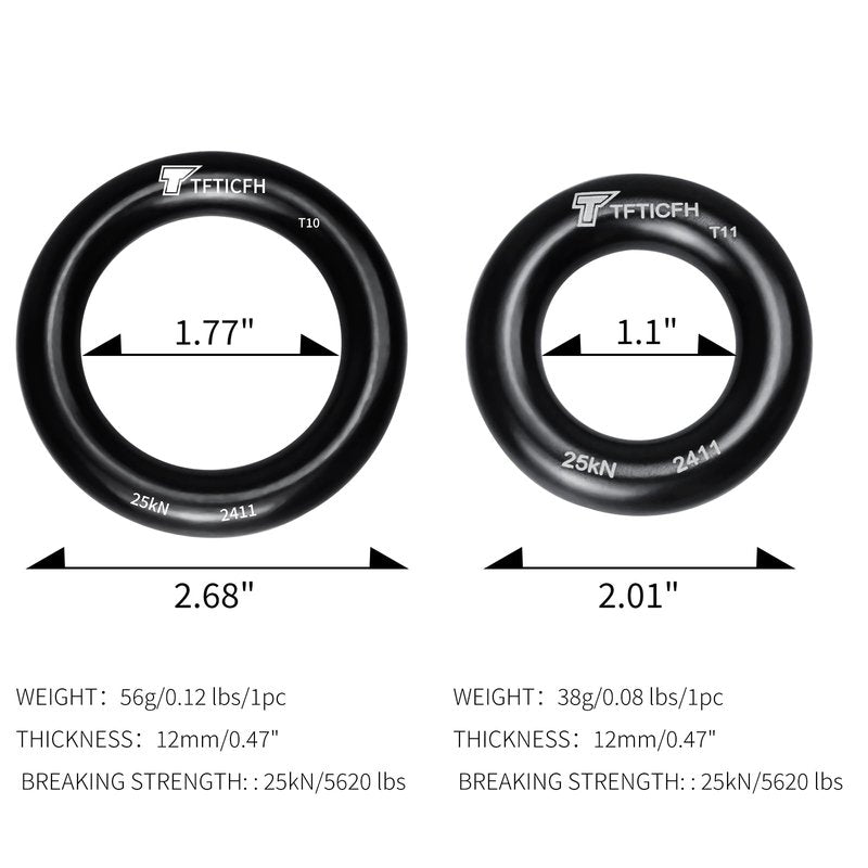 TFTICFH 25kN Rappel Ring, Aluminum Climbing O-Ring, High Strength Durable Tension Ring for Rock Climbing Arborist Hammock Rescue Slackline Rigging Tree Climbing Rappelling,2pc