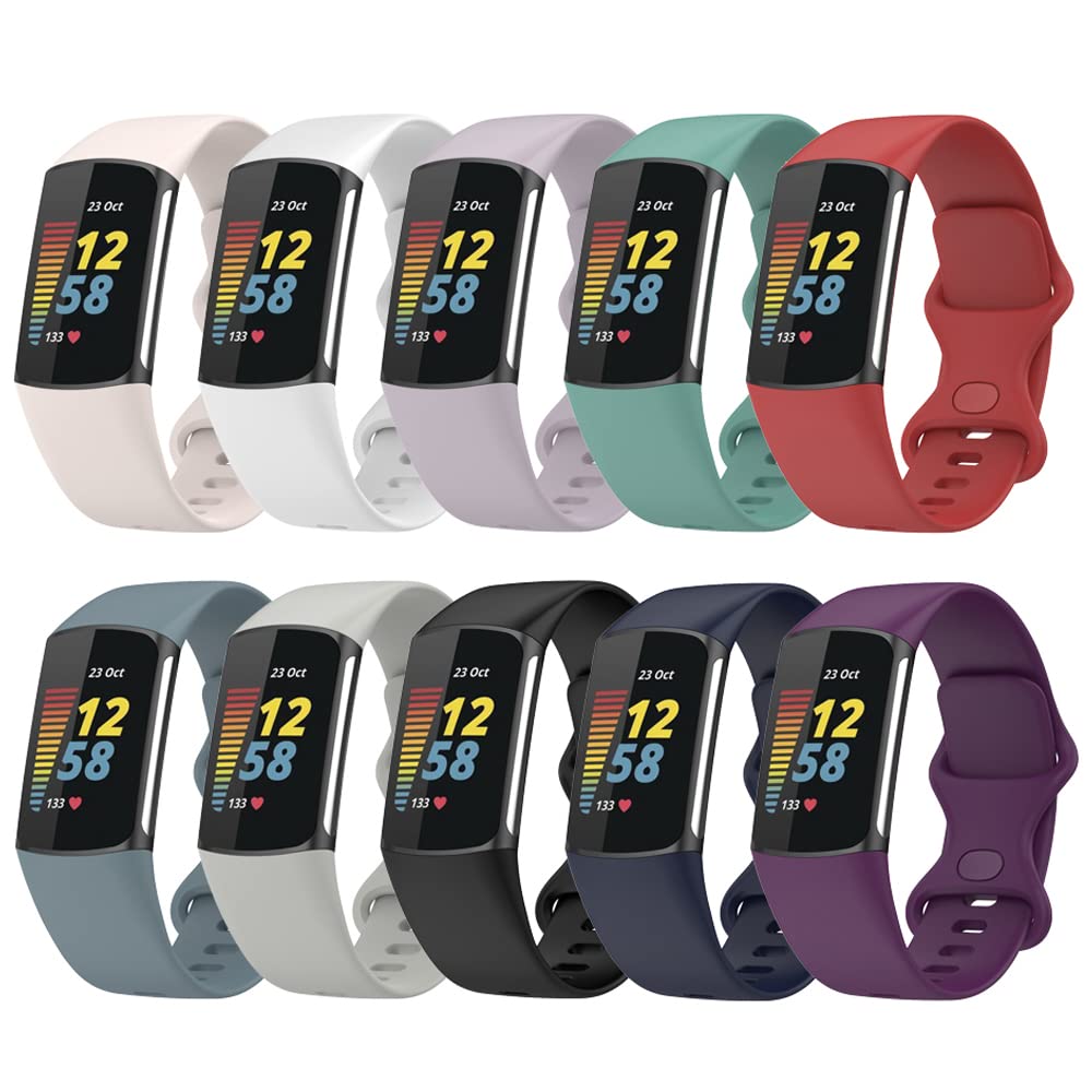 Compatible with Fitbit Charge 6/Charge 5 Bands for Women Men, Soft Silicone Replacement Wristband for Fitbit Charge 5/Charge 6 Fitness Tracker Accessories Small/Large Watchbands