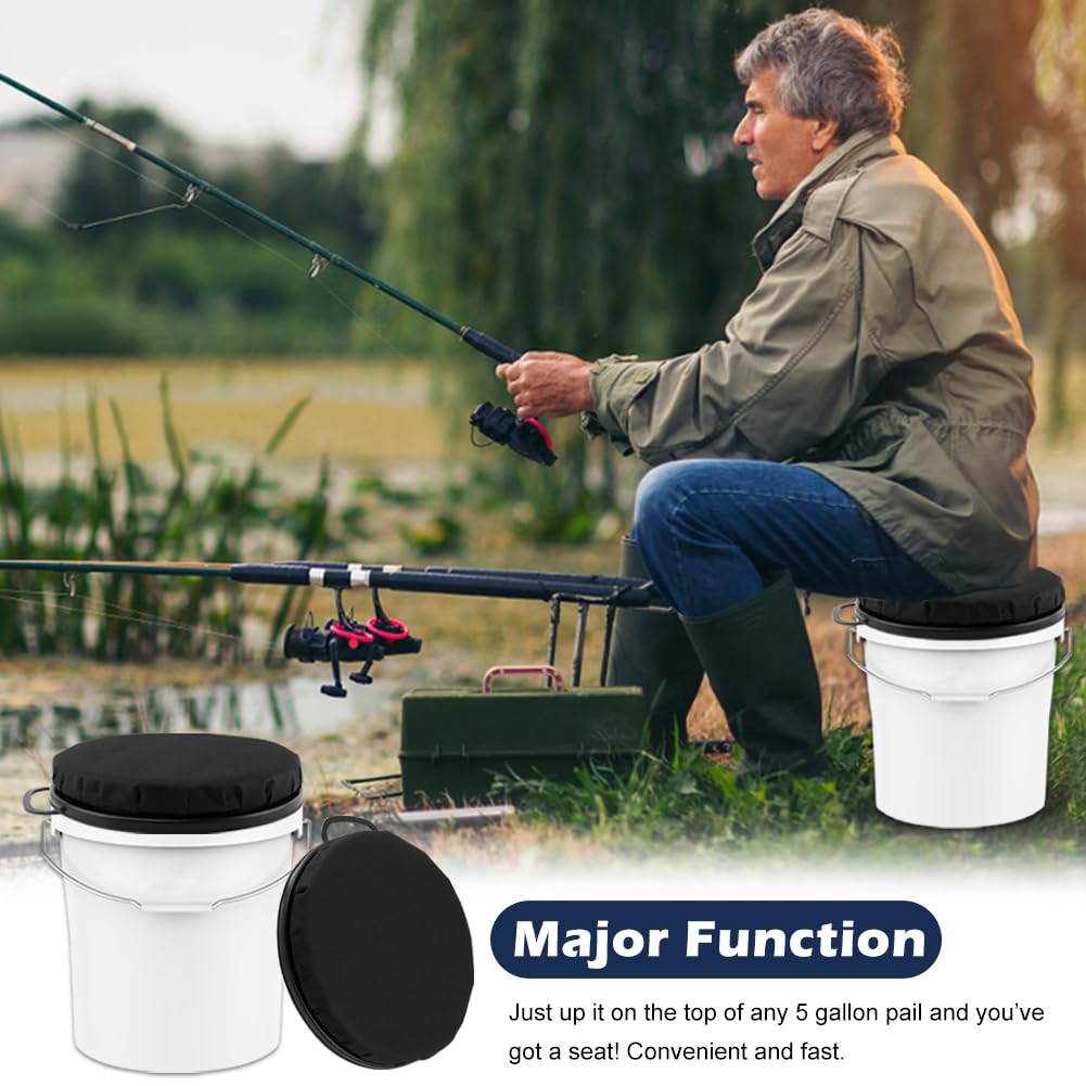 FaHuoJiuKa 5 Gallon Bucket Seat Lid, 360-Degree Swivel Foam Cushion Bucket Spin Seat with Handle, for Duck Hunting, Fishing, Sports, Gardening and Camping