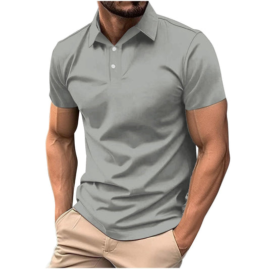 Generic Classic Polo Shirts for Men Casual Premium Short Sleeve Fitted Golf Tshirt Summer Business Collared Work Tops Lightweight Tee Gray, Medium