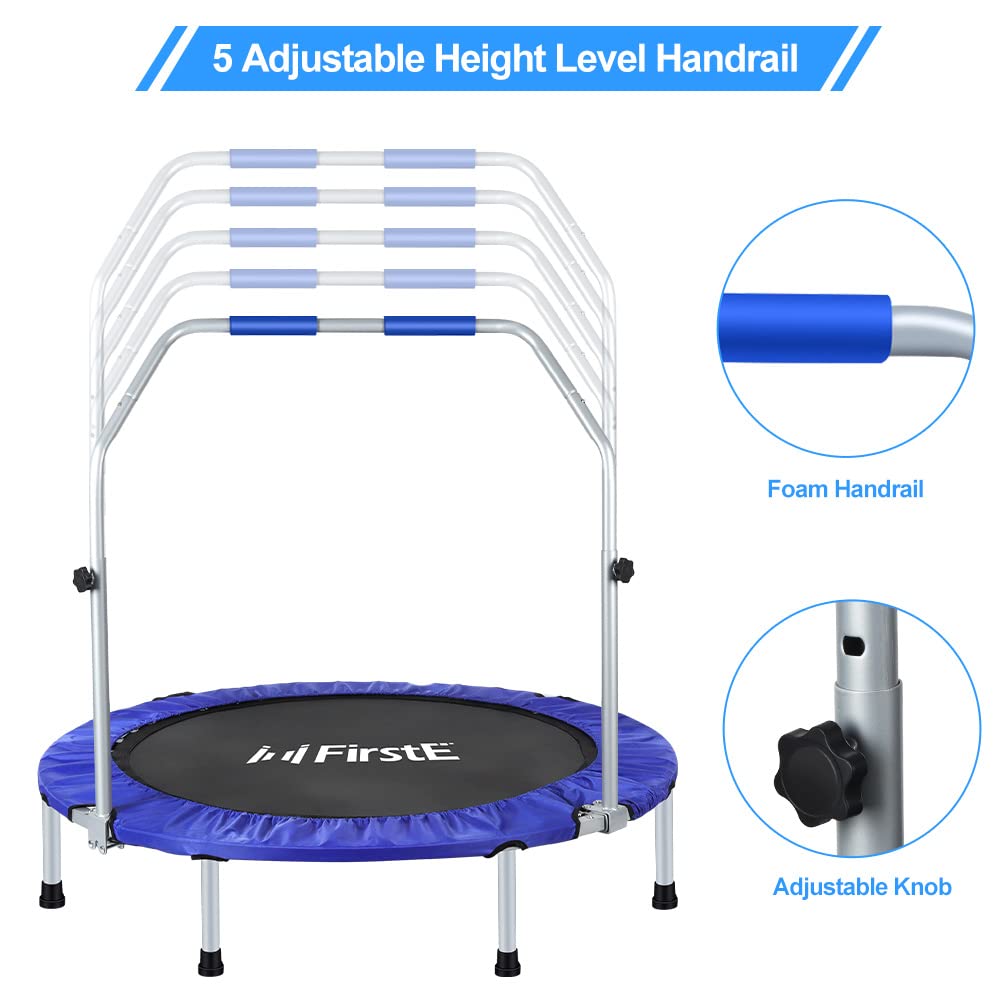 50 inch Mini Fitness Trampoline for Adults, Foldable Exercise Trampoline with 5 Levels Adjustable Foam Handle, Rebounder Trampoline for Bounce Workout Indoor/Garden Max Load 440lbs