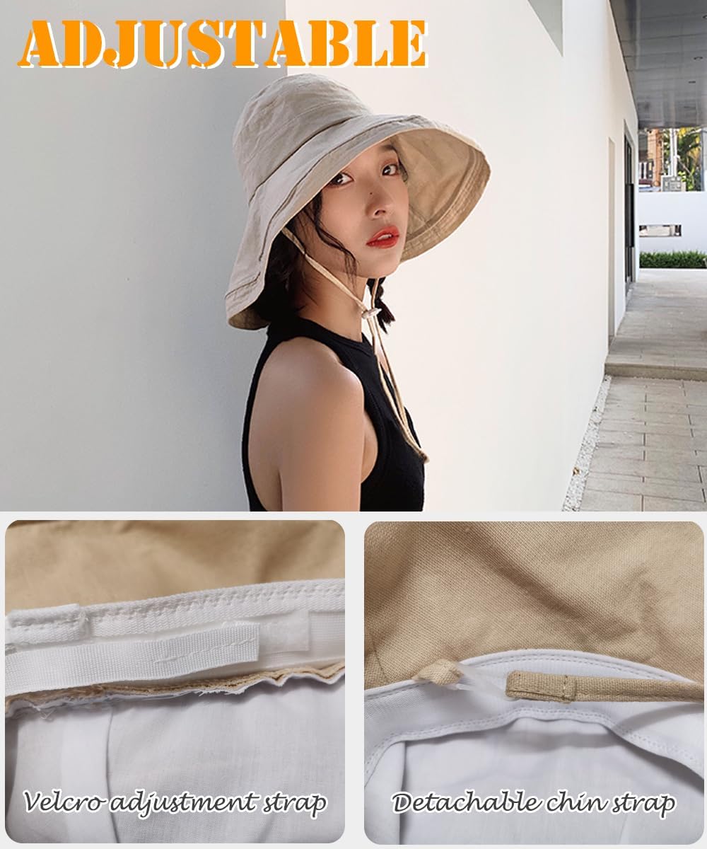 Wide Brim Sun Hat for Women - UV Protection Bucket Hat with Adjustable Strap | Packable Summer Accessory